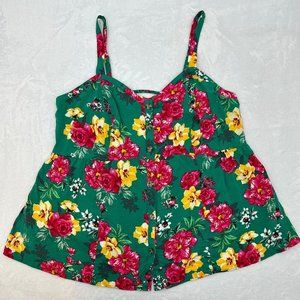 Torrid Fit And Flare Rayon Slub Lace-Up Back Tank Women Plus Size 2 Floral Green